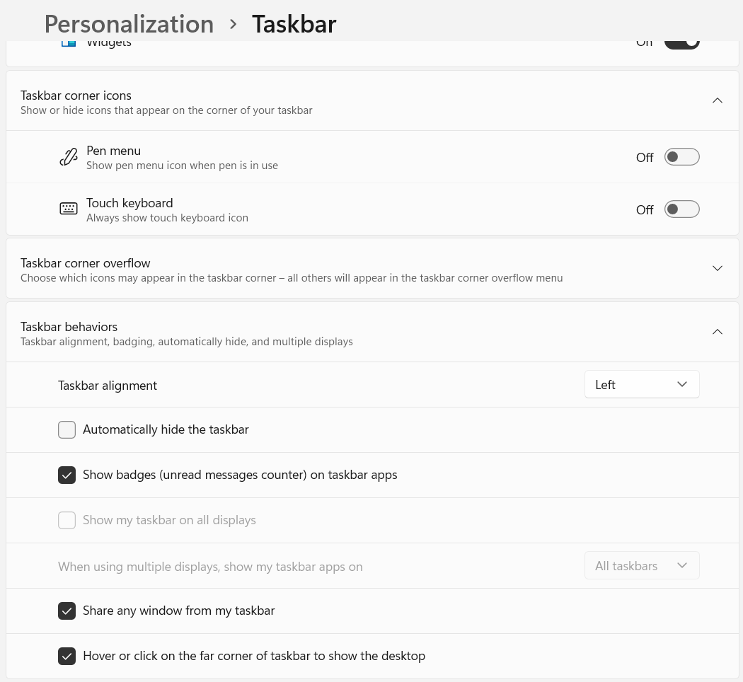 Taskbar Personalization