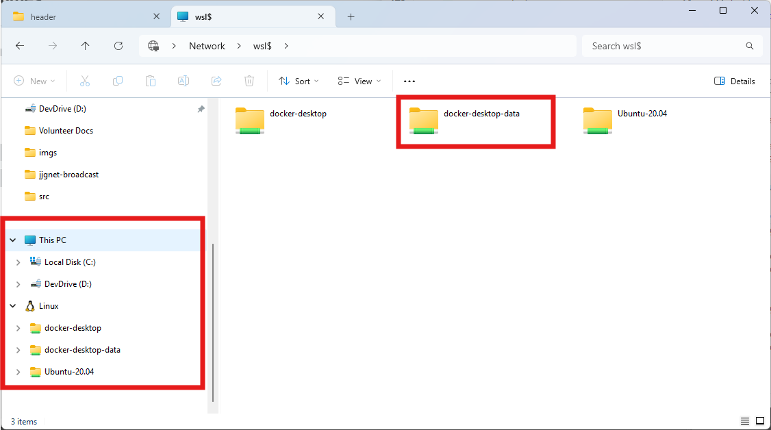 Windows Explorer - Linux Docker Desktop Volumes