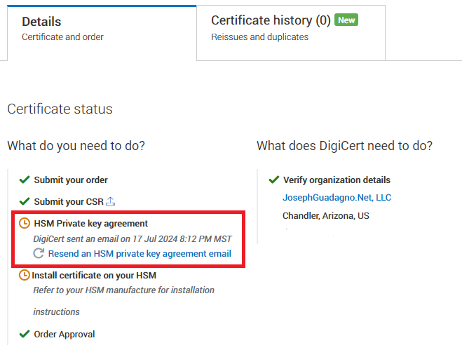 digicert HSM Private Key Agreement